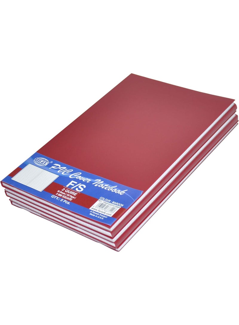 FIS PVC Cover Notebook, Foolscap Size(33.0x20.3cm), 96 Sheets, 5mm Square Grid Lines, Color Maroon, Pack of 5 Pieces-FSNBFS2QPVC5MMR - Image 3